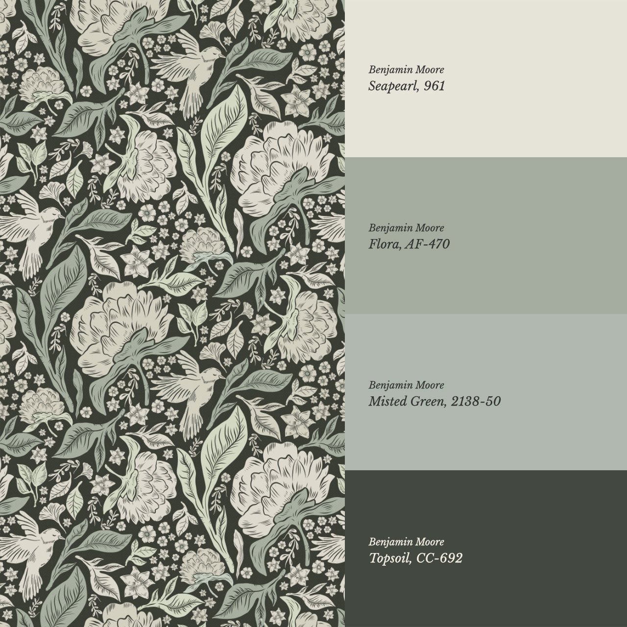 Brie Botanical Birds and Bloom Deep Green Wallpaper