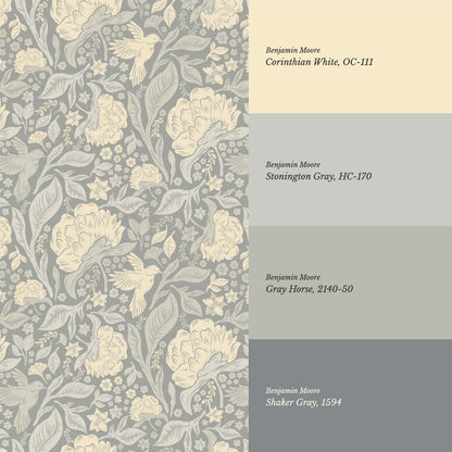 Brie Botanical Birds and Bloom Dove Butter Wallpaper