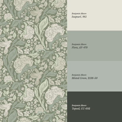 Brie Botanical Birds and Bloom Dry Sage Wallpaper