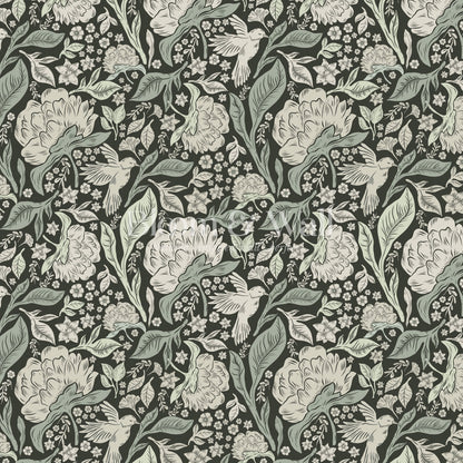 Brie Botanical Birds and Bloom Deep Green Wallpaper