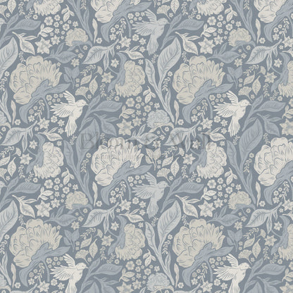 Brie Botanical Birds and Bloom French Blue Wallpaper