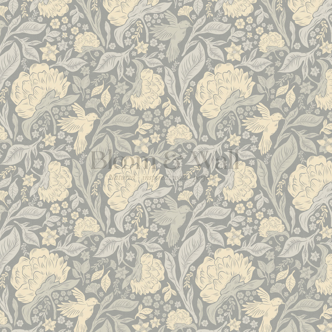 Brie Botanical Birds and Bloom Dove Butter Wallpaper