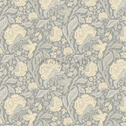Brie Botanical Birds and Bloom Dove Butter Wallpaper