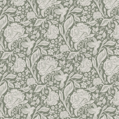Brie Botanical Birds and Bloom Sage Wallpaper