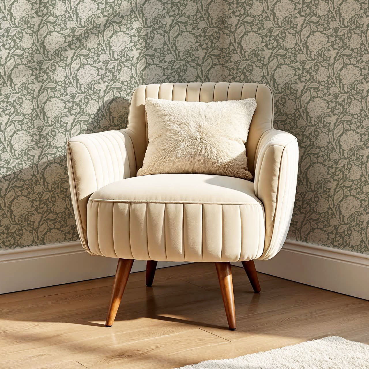 Brie Botanical Birds and Bloom Sage Wallpaper