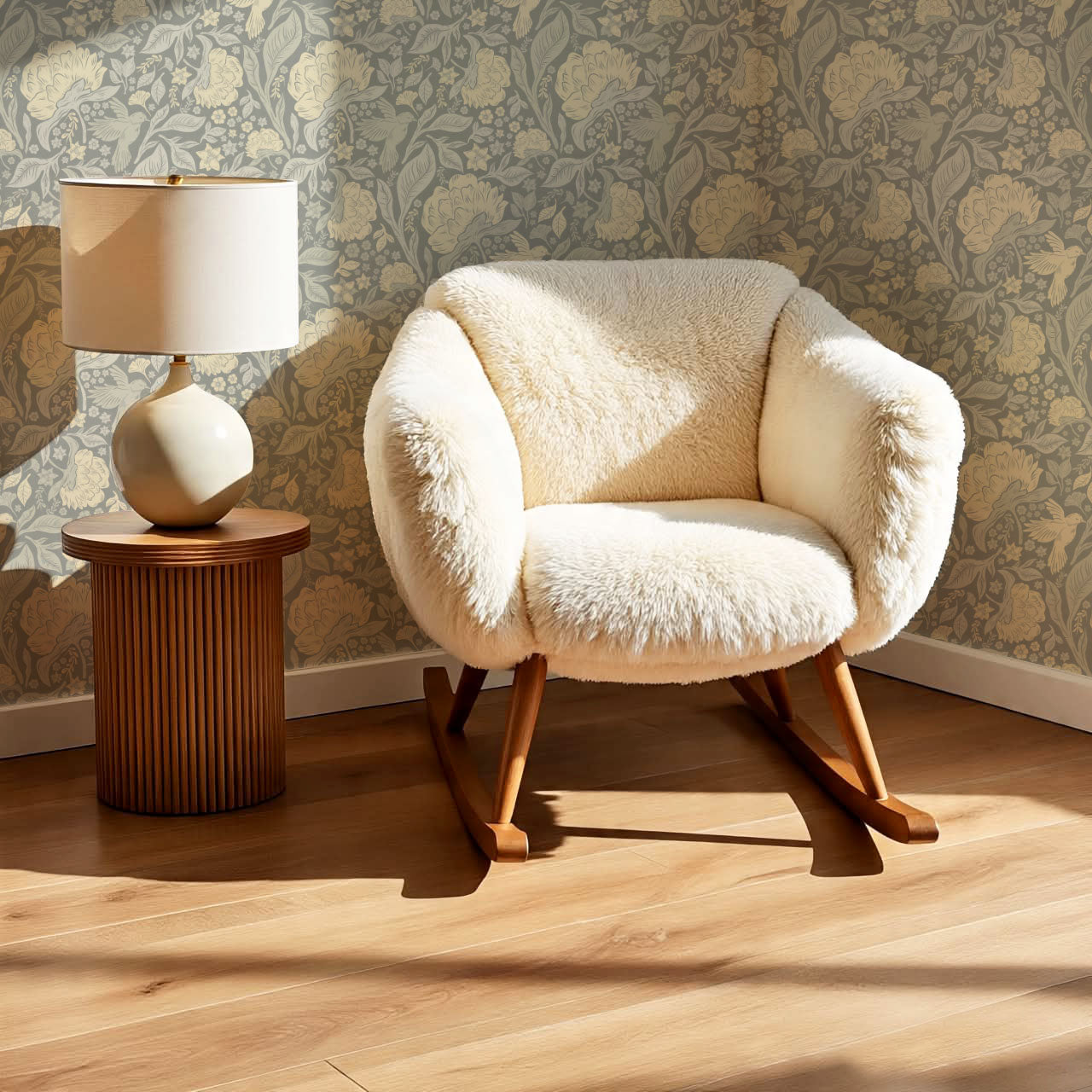 Brie Botanical Birds and Bloom Dove Butter Wallpaper