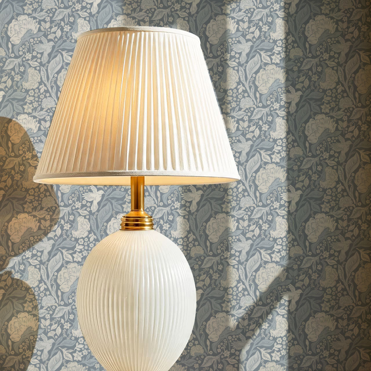 Brie Botanical Birds and Bloom French Blue Wallpaper