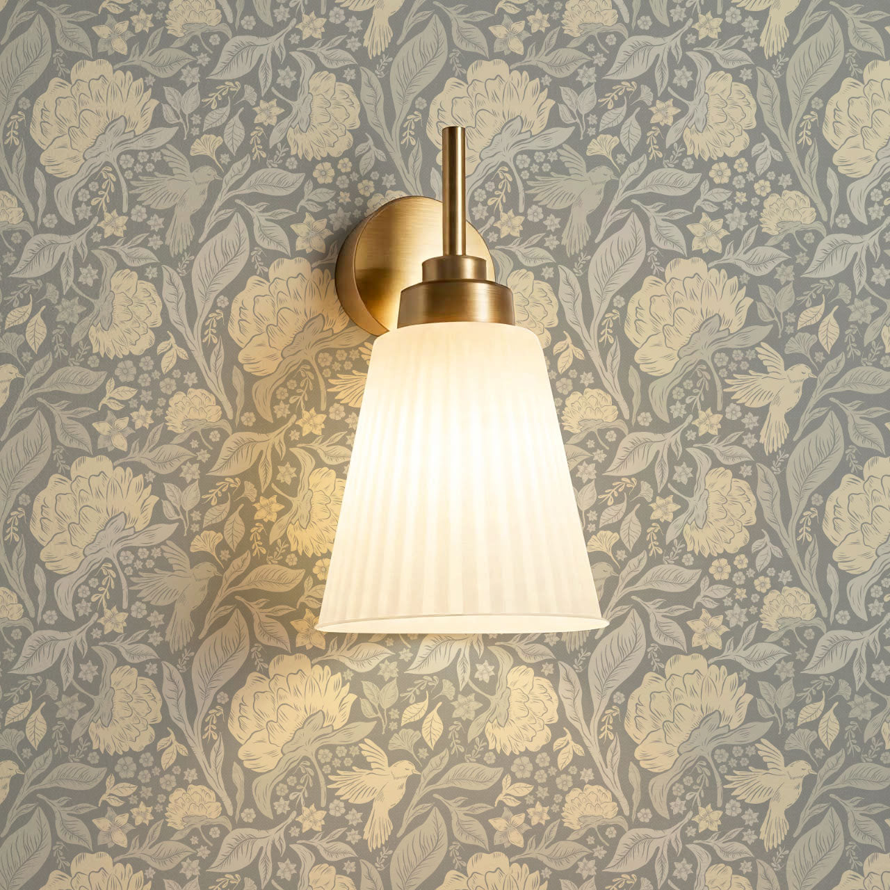 Brie Botanical Birds and Bloom Dove Butter Wallpaper