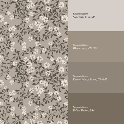 Brie Climbing Floral Stone Taupe Wallpaper