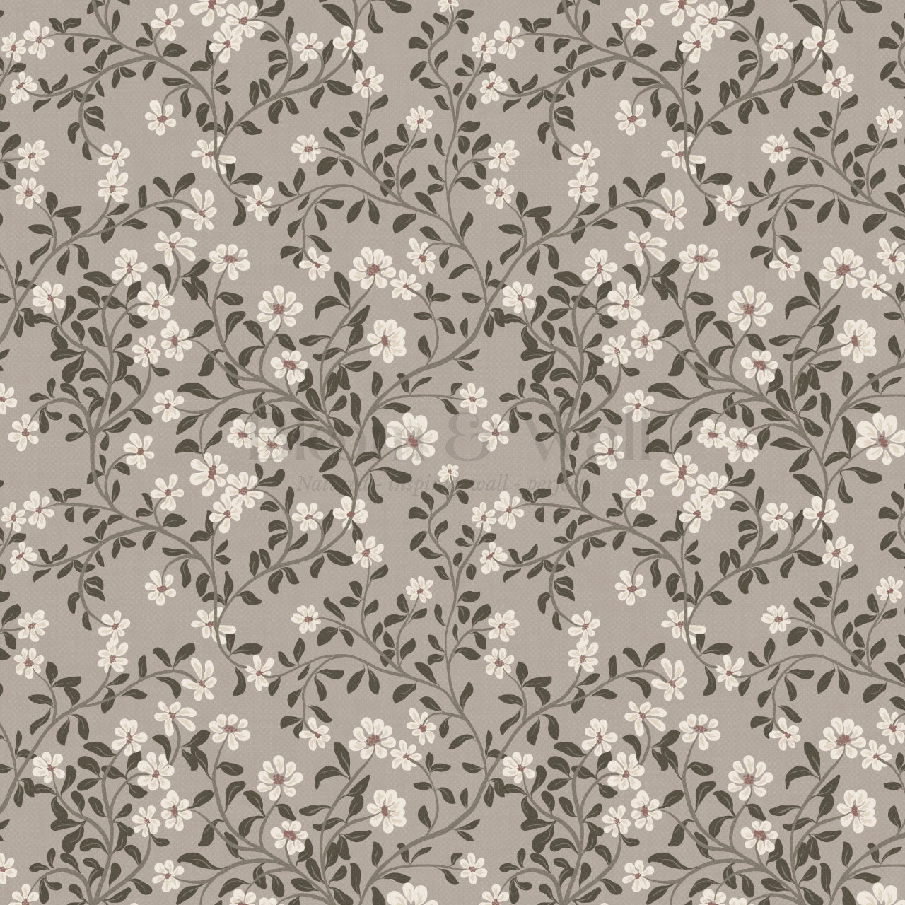 Brie Climbing Floral Stone Taupe Wallpaper