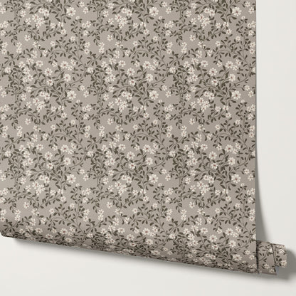 Brie Climbing Floral Stone Taupe Wallpaper