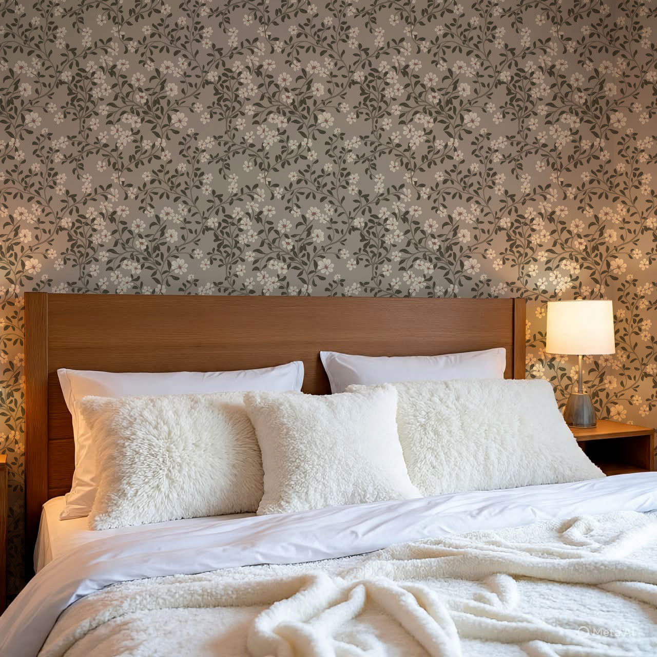 Brie Climbing Floral Stone Taupe Wallpaper