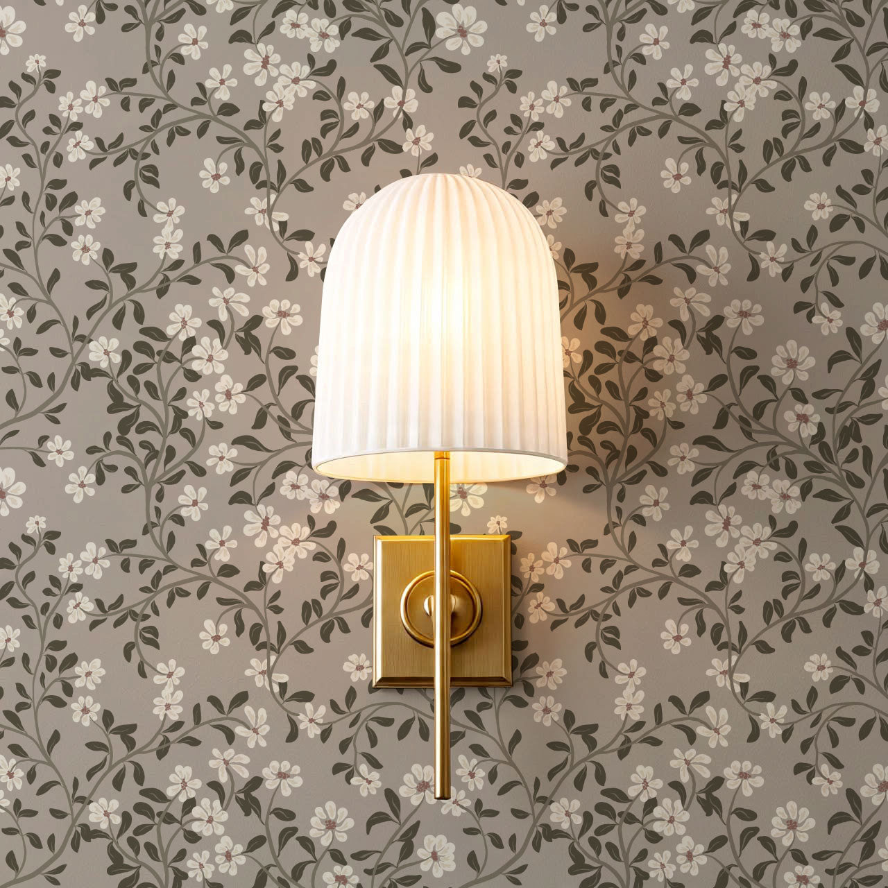 Brie Climbing Floral Stone Taupe Wallpaper