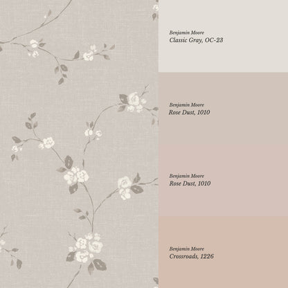 Brielle Rosalie Vines Stone Mauve Wallpaper