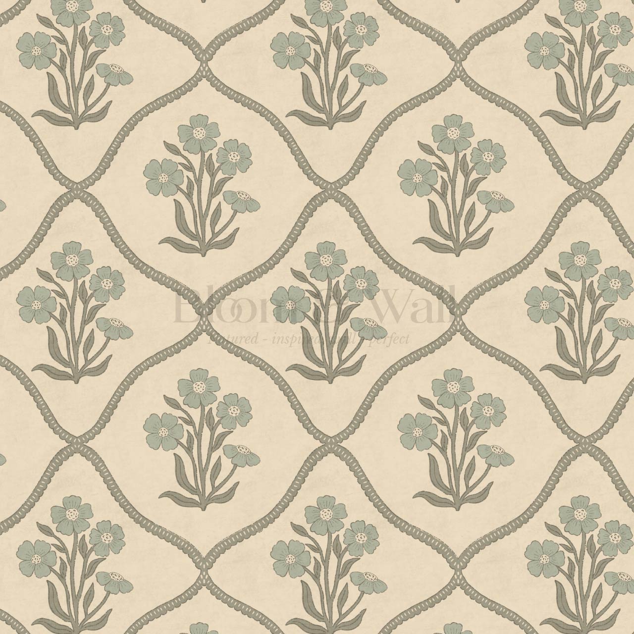 Brigida Garden Weave Almond Green Smoke Wallpaper
