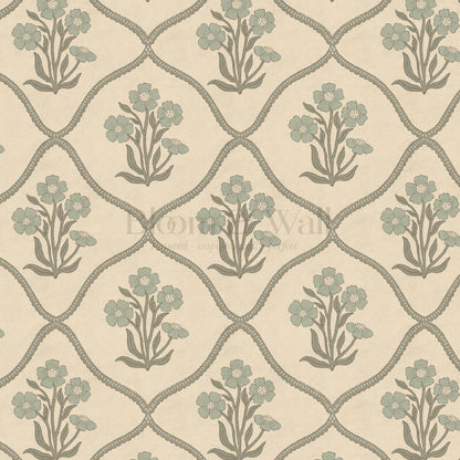Brigida Garden Weave Almond Green Smoke Wallpaper