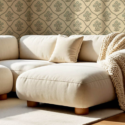Brigida Garden Weave Almond Green Smoke Wallpaper