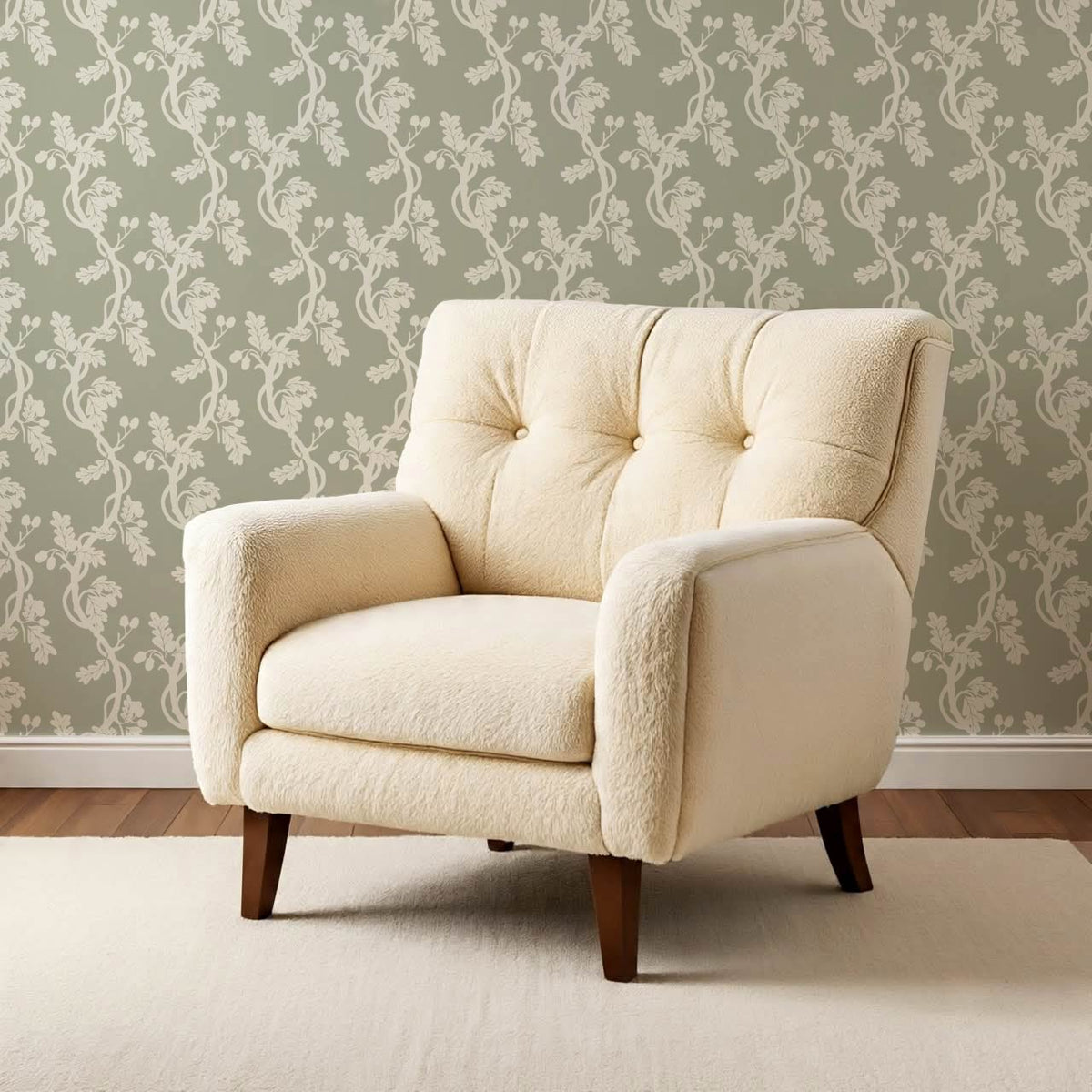 Buria Trailling Acorn Sage Cream Wallpaper