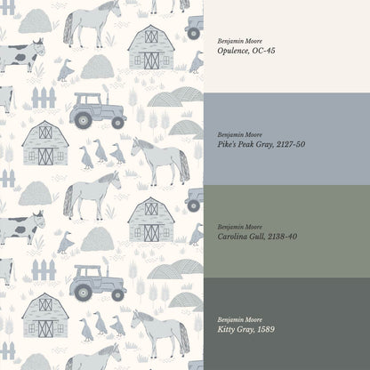 Caleb Farm Life Blue Cream Wallpaper