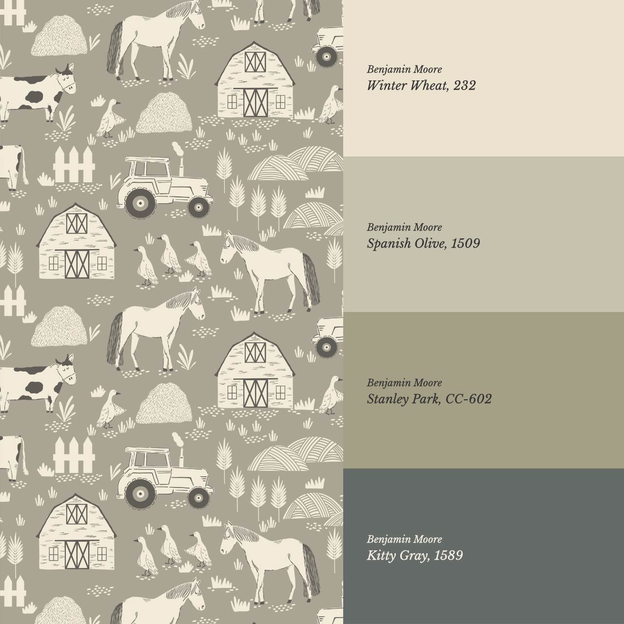 Caleb Farm Life Olive Stone Wallpaper