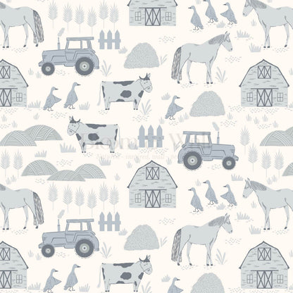 Caleb Farm Life Blue Cream Wallpaper