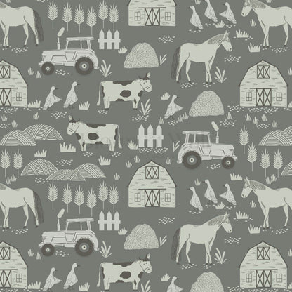 Caleb Farm Life Green Wallpaper