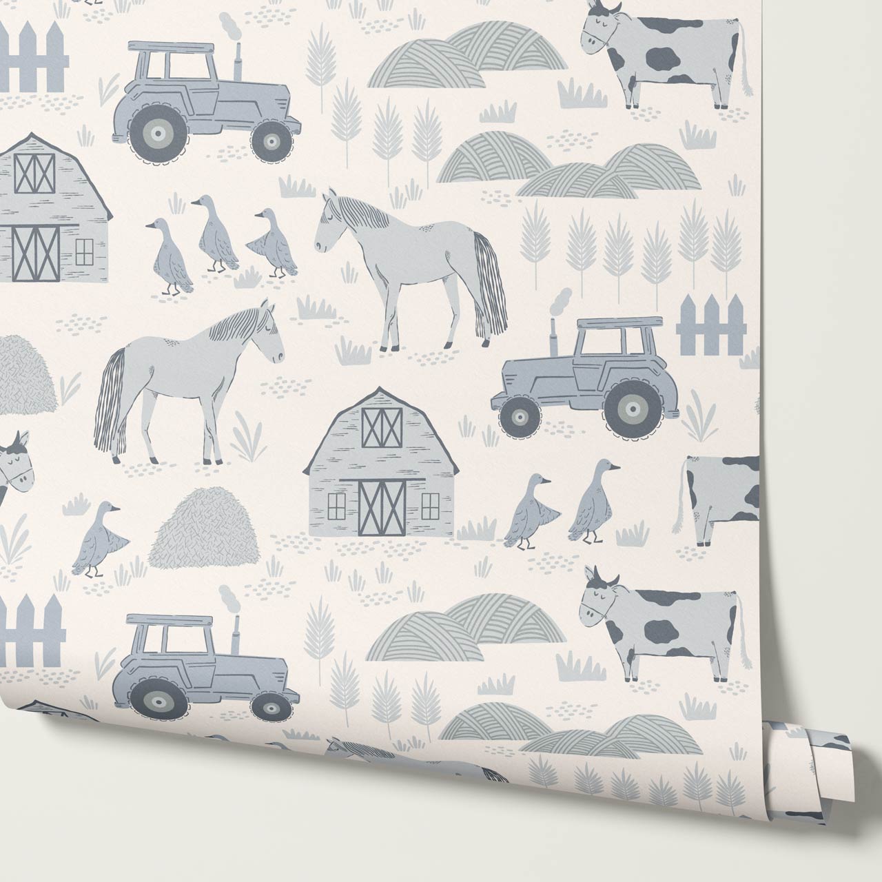 Caleb Farm Life Blue Cream Wallpaper