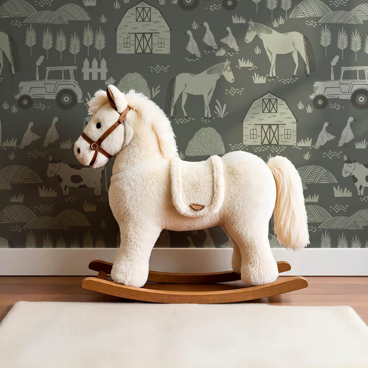 Caleb Farm Life Green Wallpaper