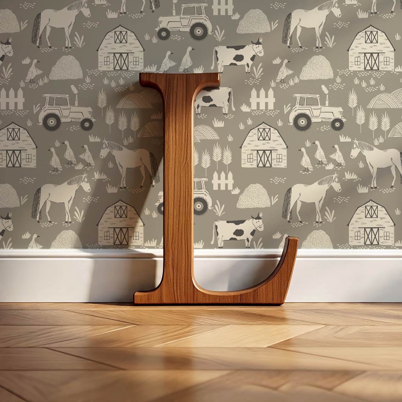 Caleb Farm Life Olive Stone Wallpaper