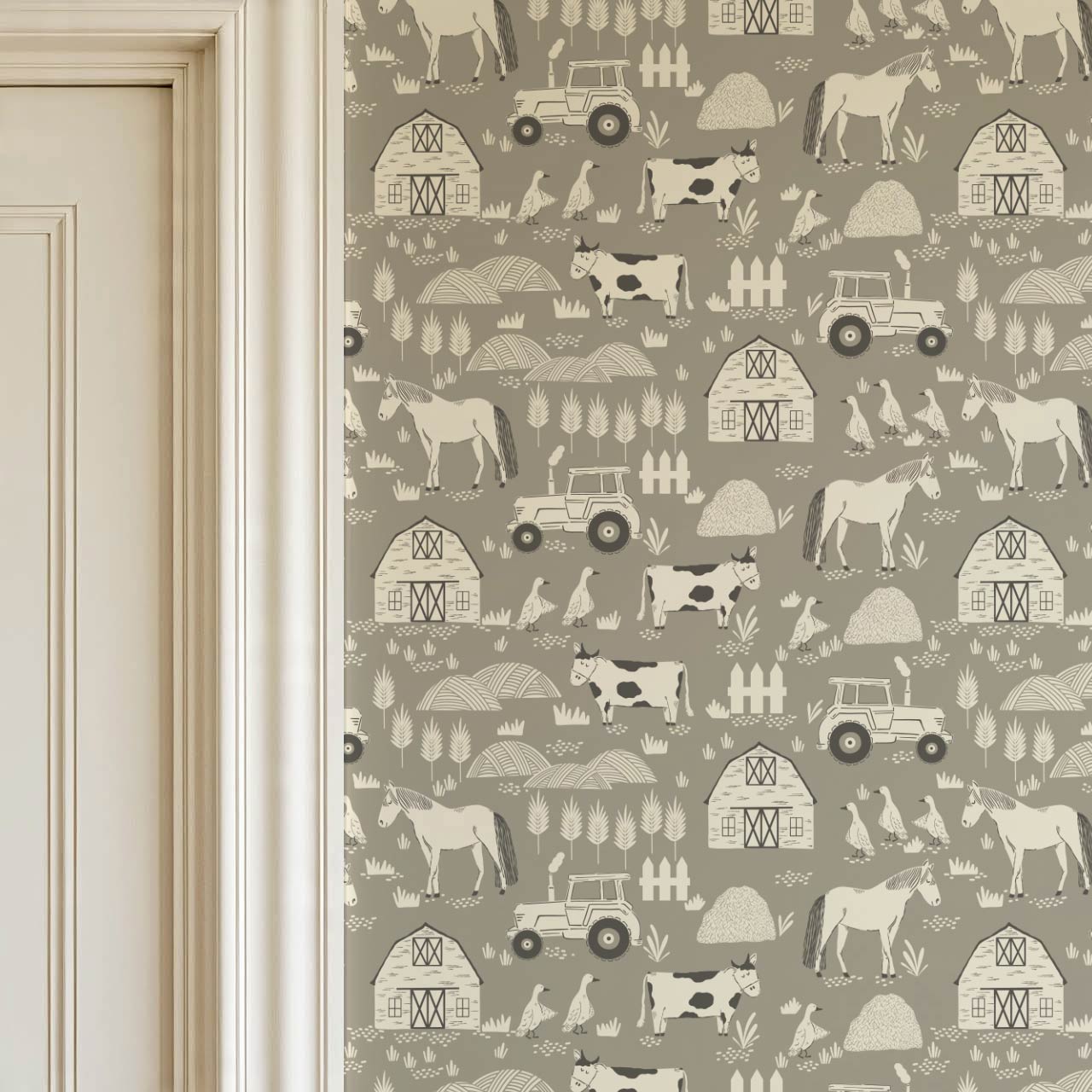 Caleb Farm Life Olive Stone Wallpaper