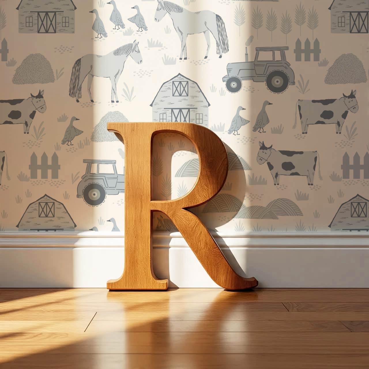 Caleb Farm Life Blue Cream Wallpaper