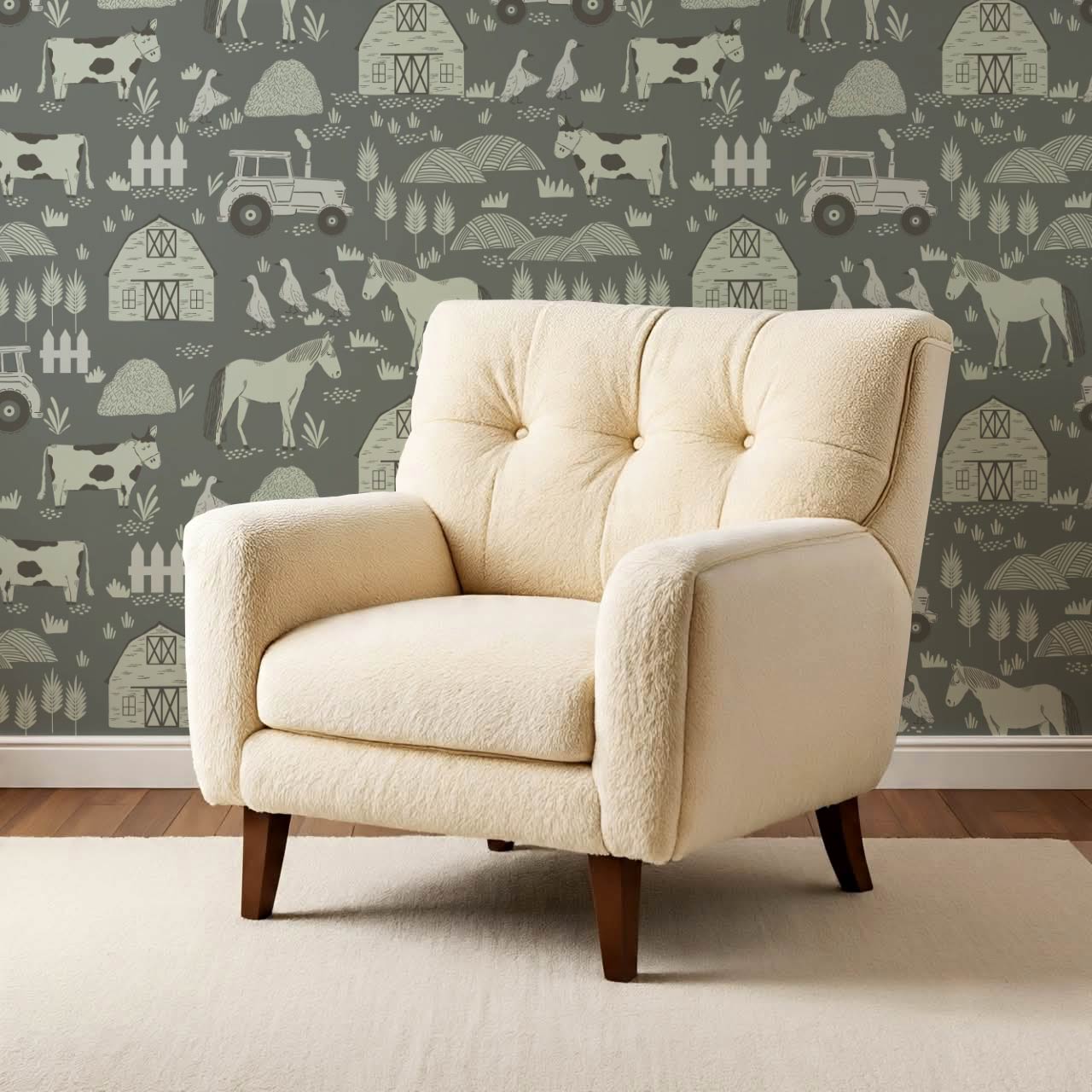 Caleb Farm Life Green Wallpaper