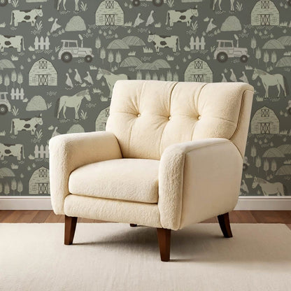 Caleb Farm Life Green Wallpaper