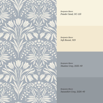 Camilla Tulip and Lily of the Valley Blue Wallpaper