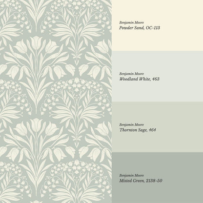 Camilla Tulip and Lily of the Valley Dry Sage Wallpaper