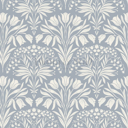 Camilla Tulip and Lily of the Valley Blue Wallpaper