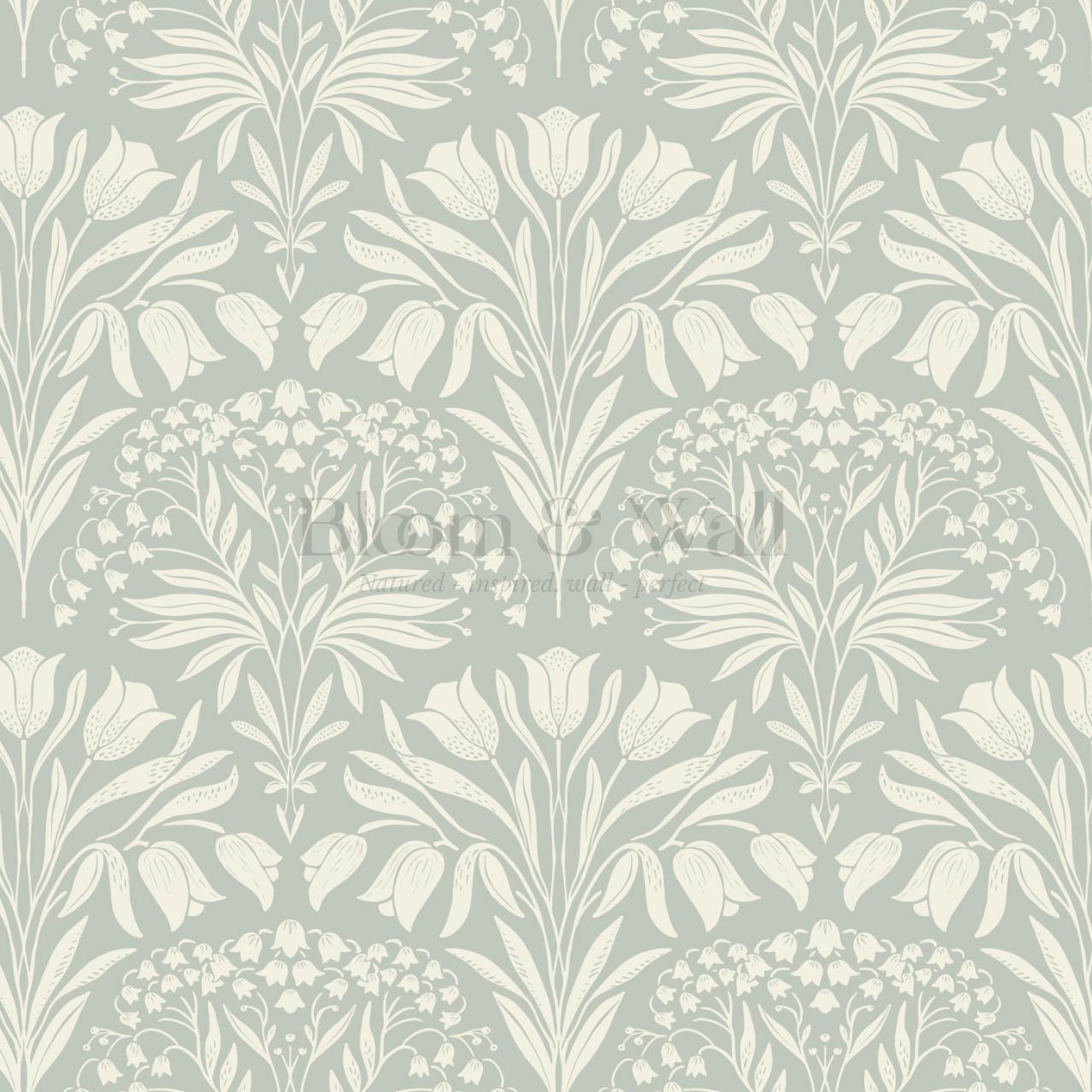 Camilla Tulip and Lily of the Valley Dry Sage Wallpaper