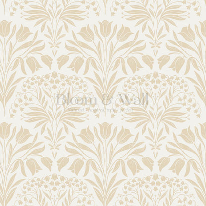 Camilla Tulip and Lily of the Valley Neutral Beige Wallpaper