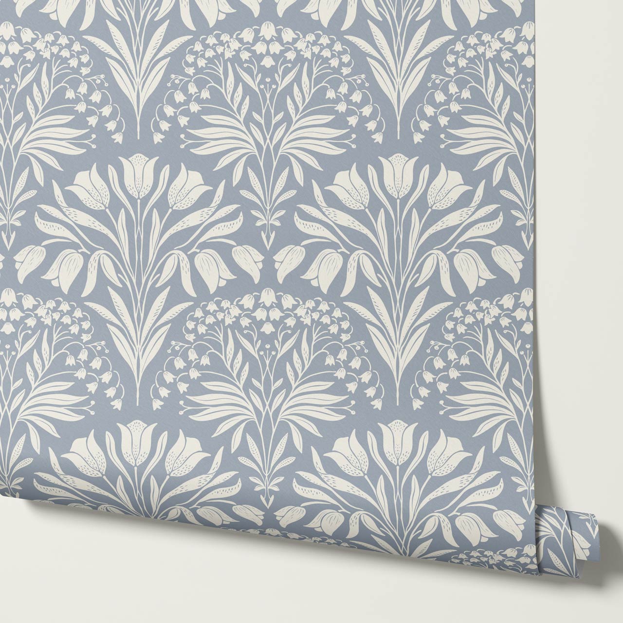 Camilla Tulip and Lily of the Valley Blue Wallpaper