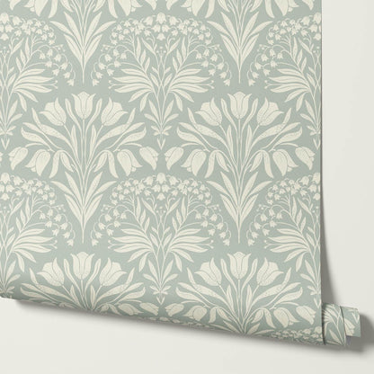 Camilla Tulip and Lily of the Valley Dry Sage Wallpaper