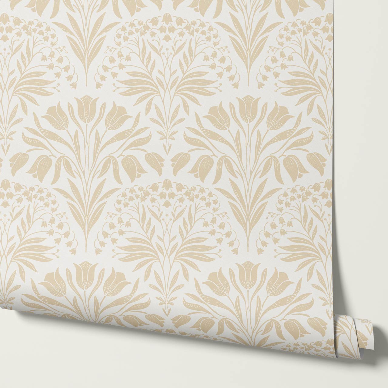 Camilla Tulip and Lily of the Valley Neutral Beige Wallpaper