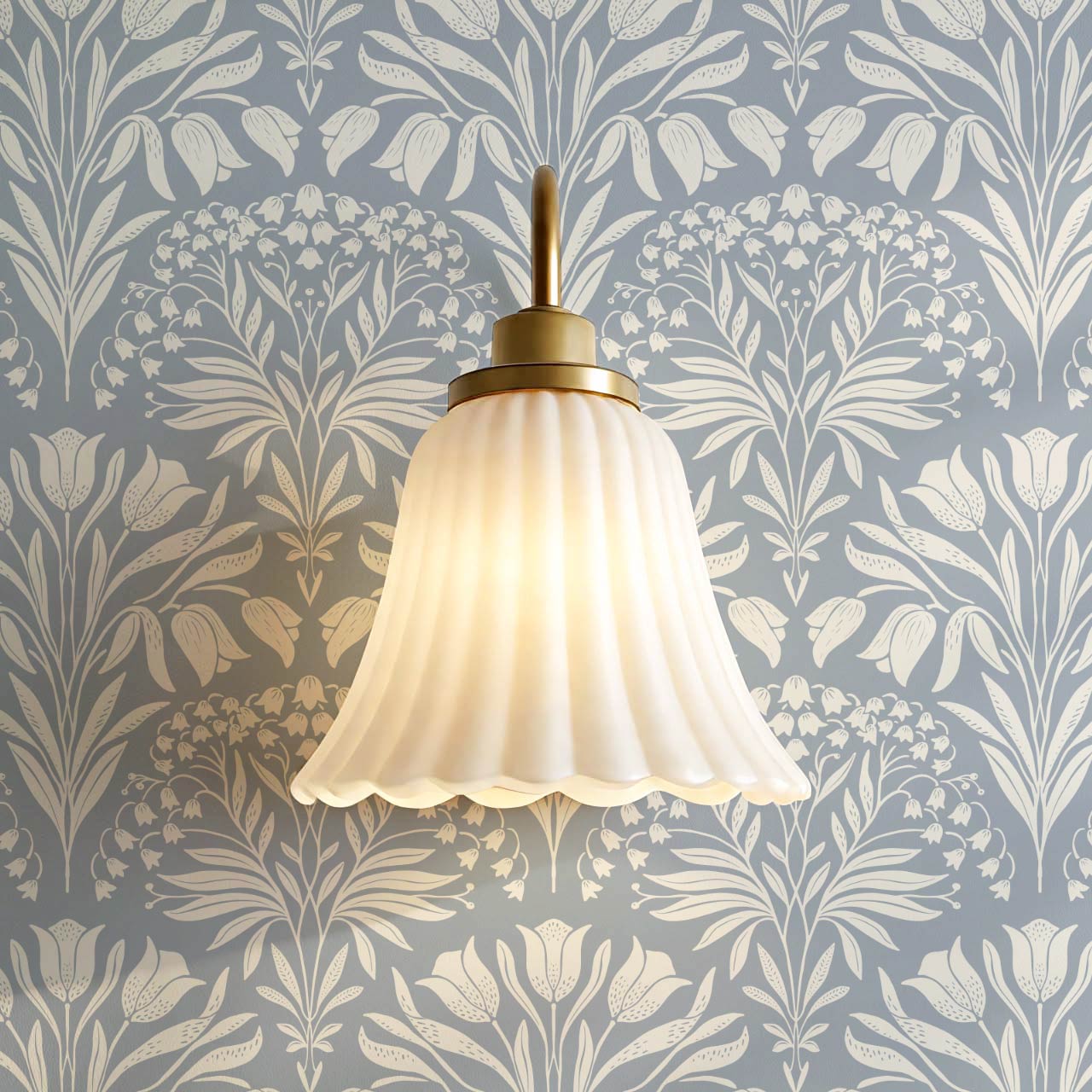 Camilla Tulip and Lily of the Valley Blue Wallpaper