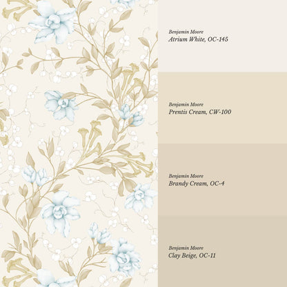 Cari Floral Blue Cream Wallpaper