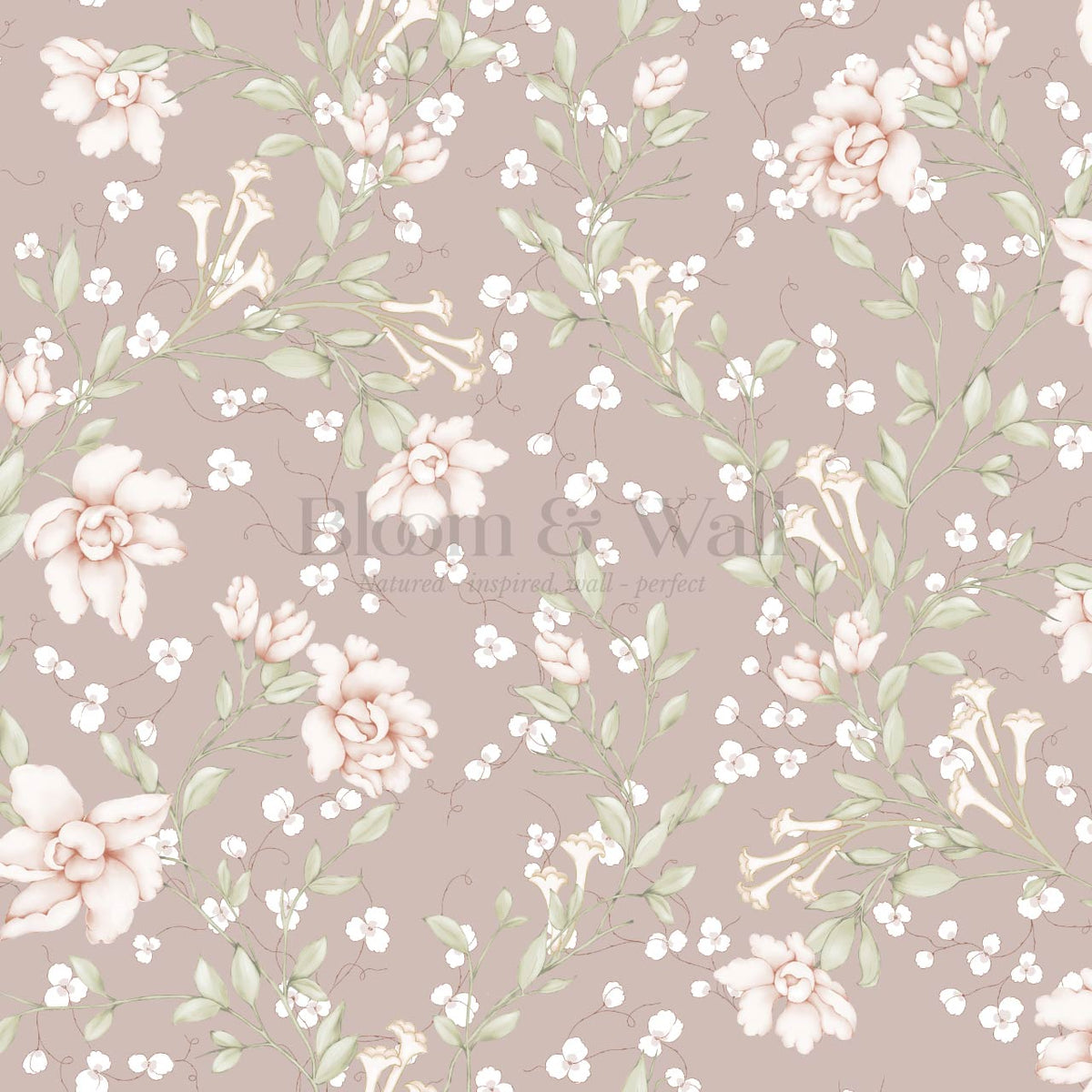 Cari Floral Mauve Cream Wallpaper