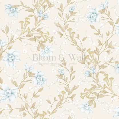 Cari Floral Blue Cream Wallpaper