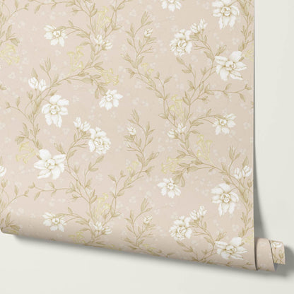 Cari Floral Beige Cream Wallpaper