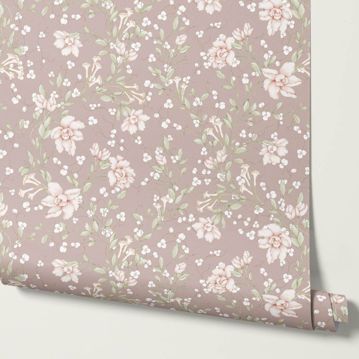 Cari Floral Mauve Cream Wallpaper