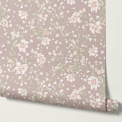 Cari Floral Mauve Cream Wallpaper