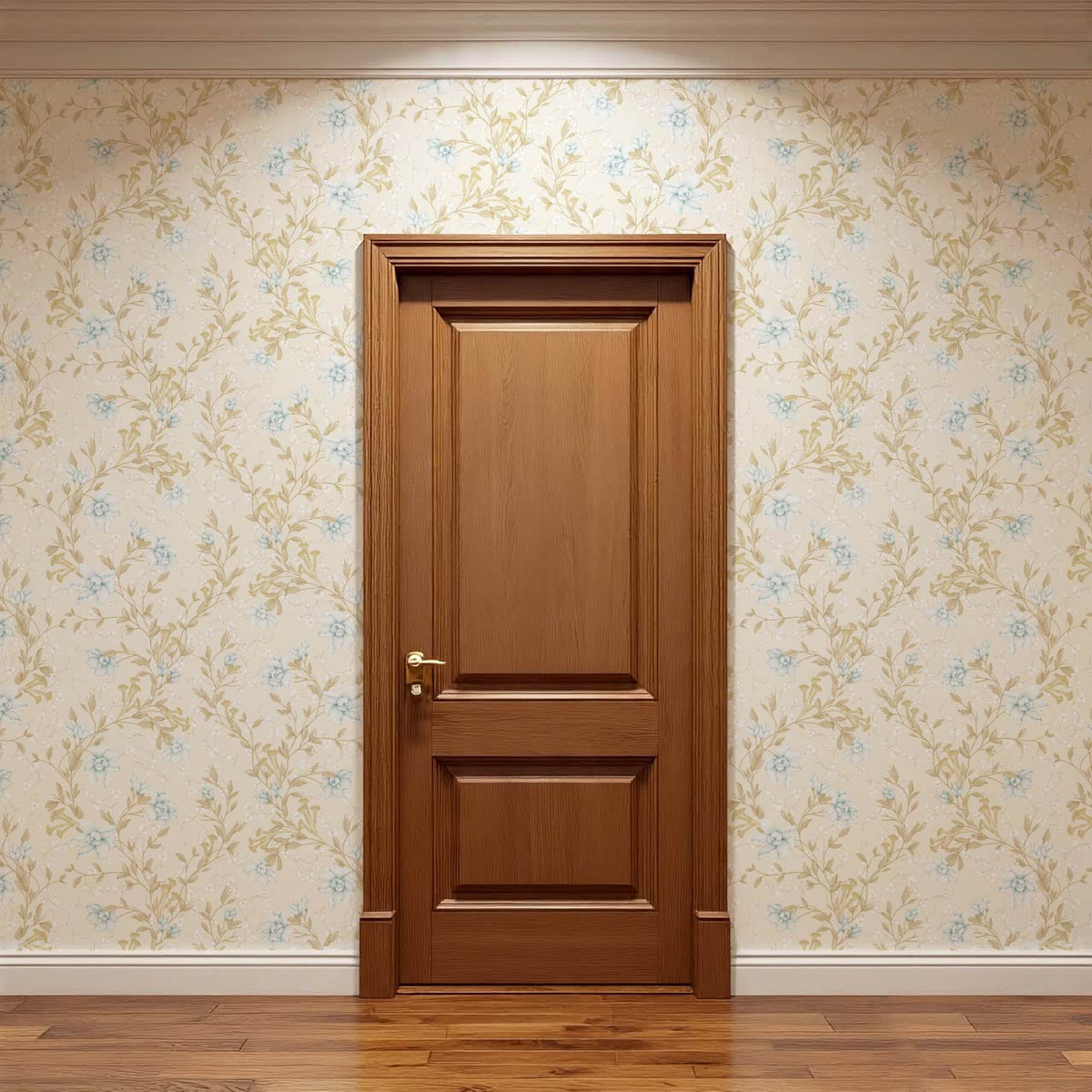 Cari Floral Blue Cream Wallpaper