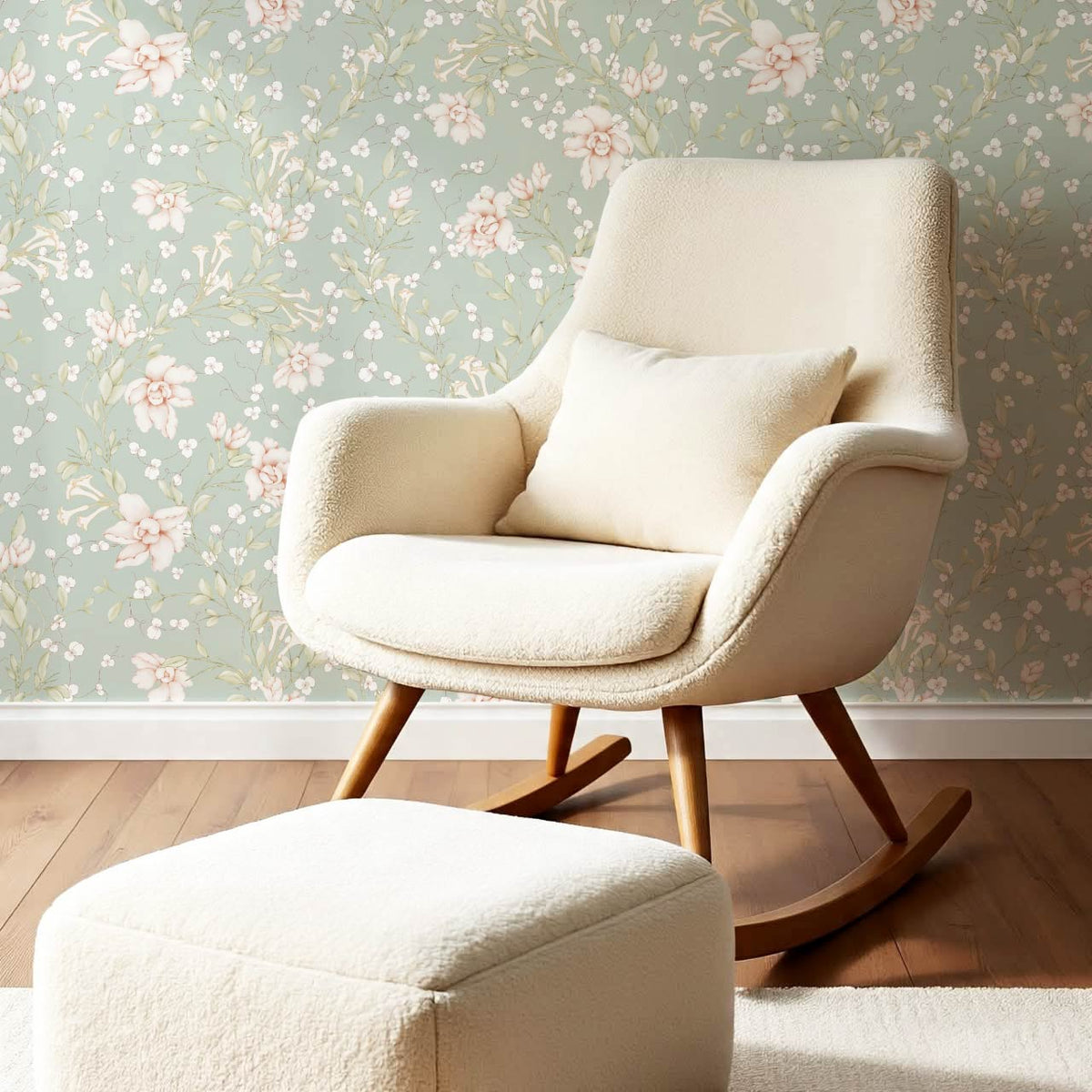 Cari Floral Blush Sea Glass Wallpaper